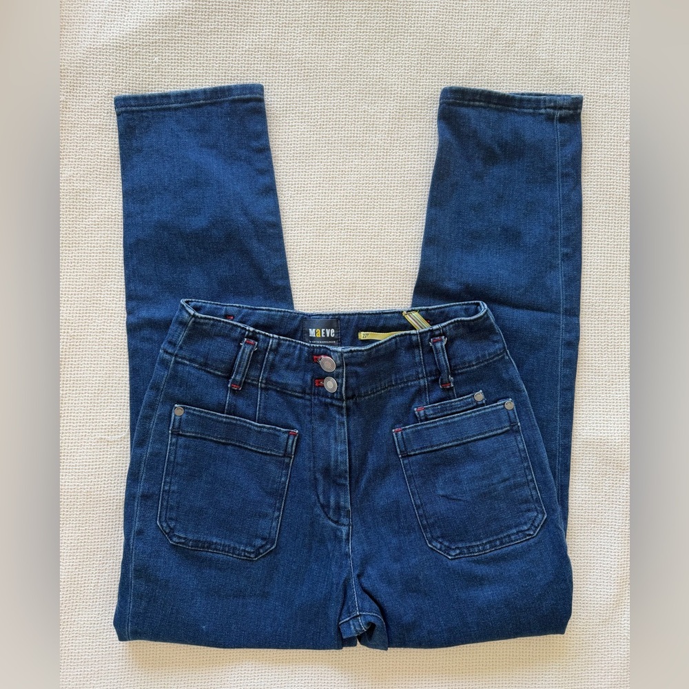 Anthropologie High-Rise Dark Straight‎ Leg Indigo Jeans